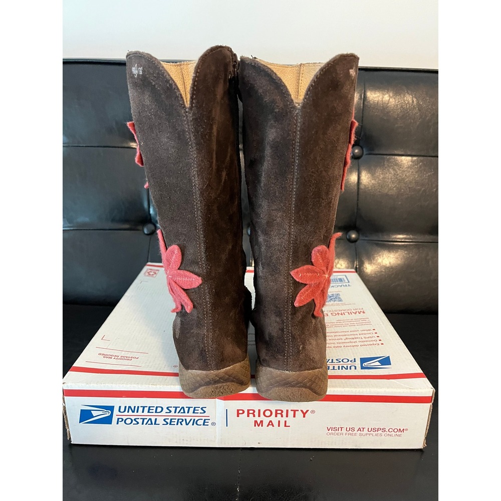 Primigi Brown Suede Tall Boots Pink Flower Applique Leather Lining EU 34 - Picture 5 of 8